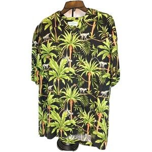 CARIBBEAN MEN’S SHORT SLEEVE Palm Trees SHIRT Monkeys, Medium